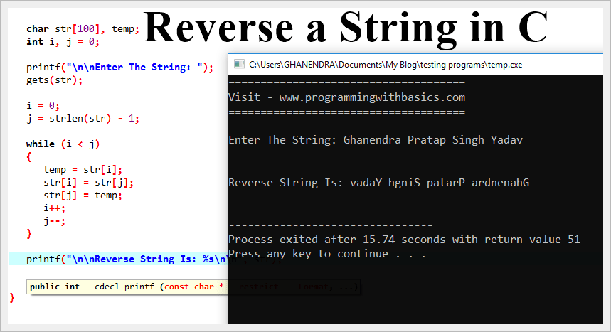Reverse String Program in C