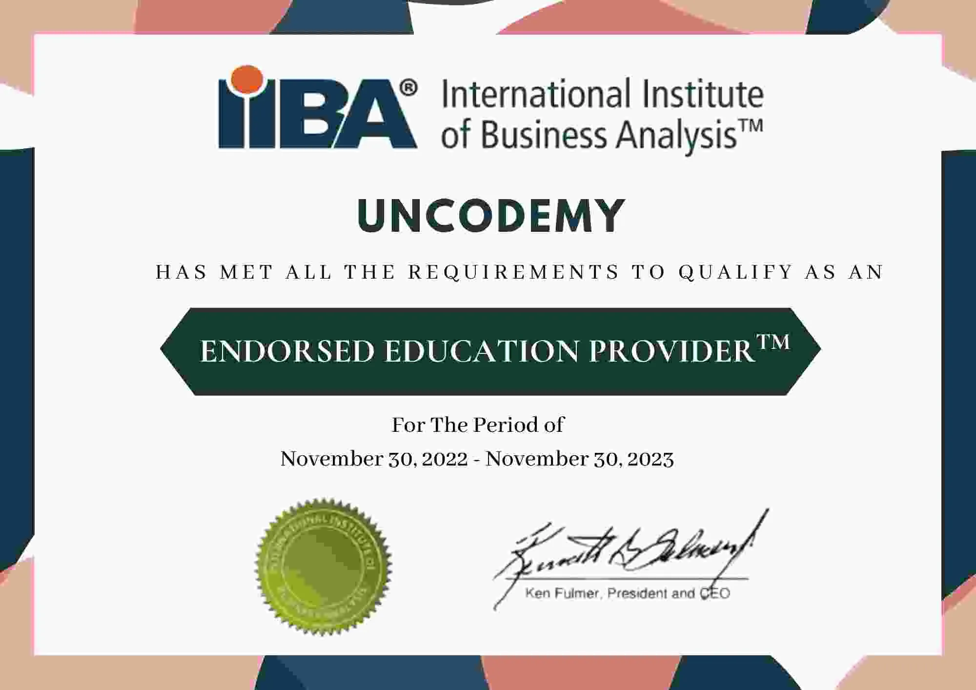 IIBA Endorsed Education Provider certificate — Uncodemy