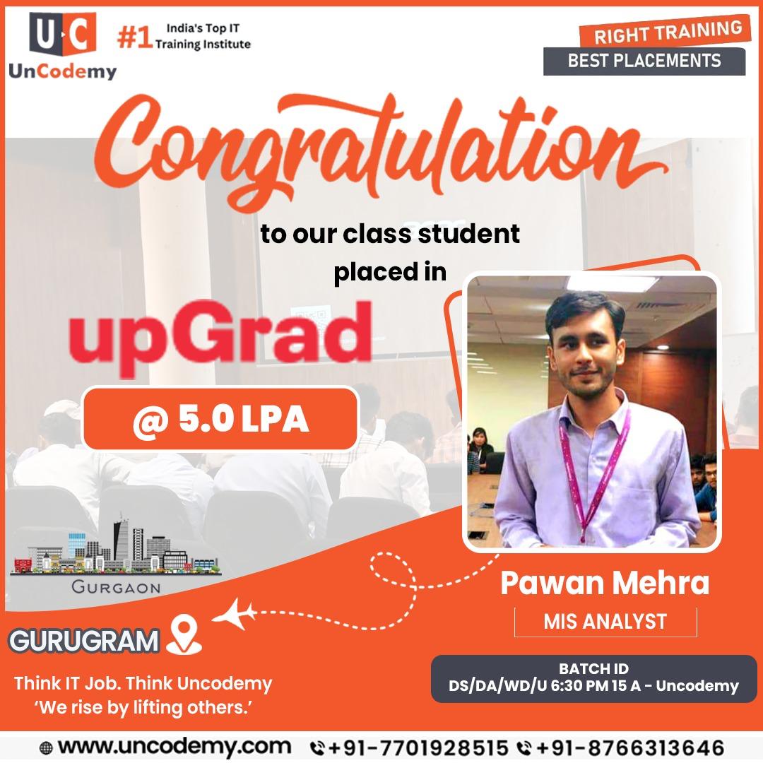 Pawan Mehra-Placed at upGrad as MIS Analyst-5.0 LPA 