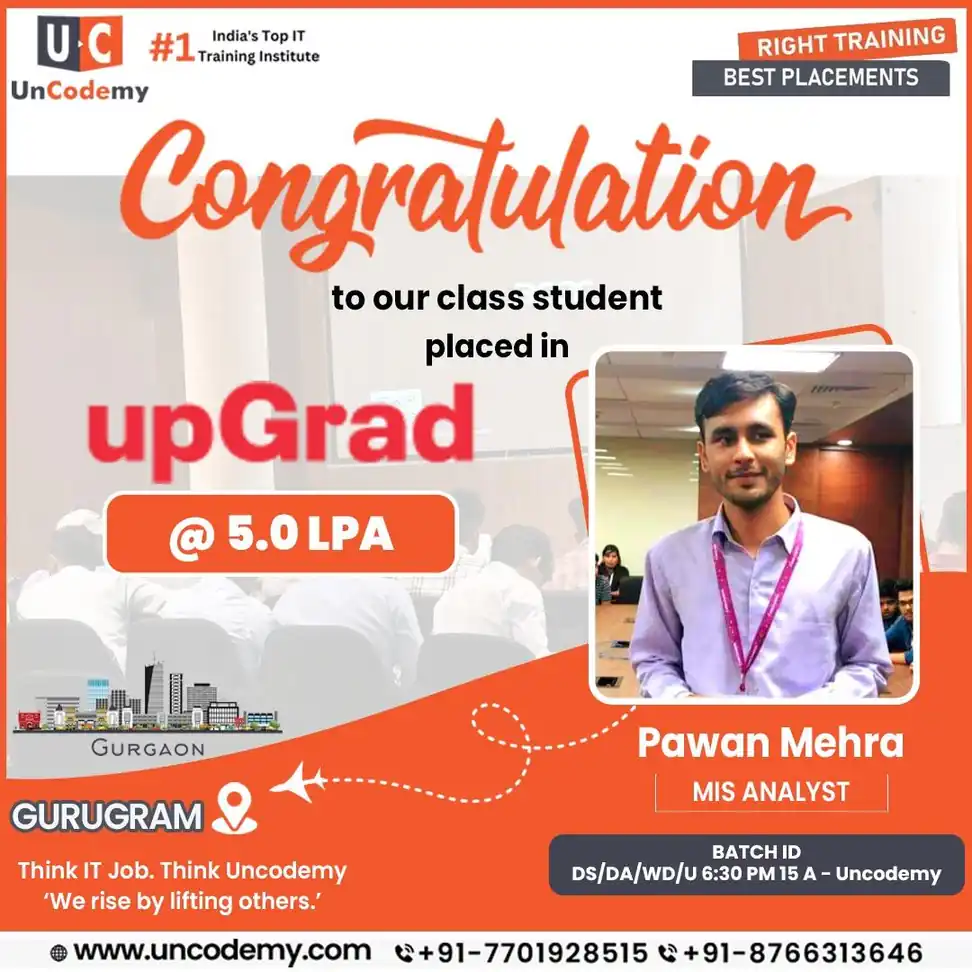 Pawan Mehra - Placed at upGrad as MIS Analyst - 5.0 LPA