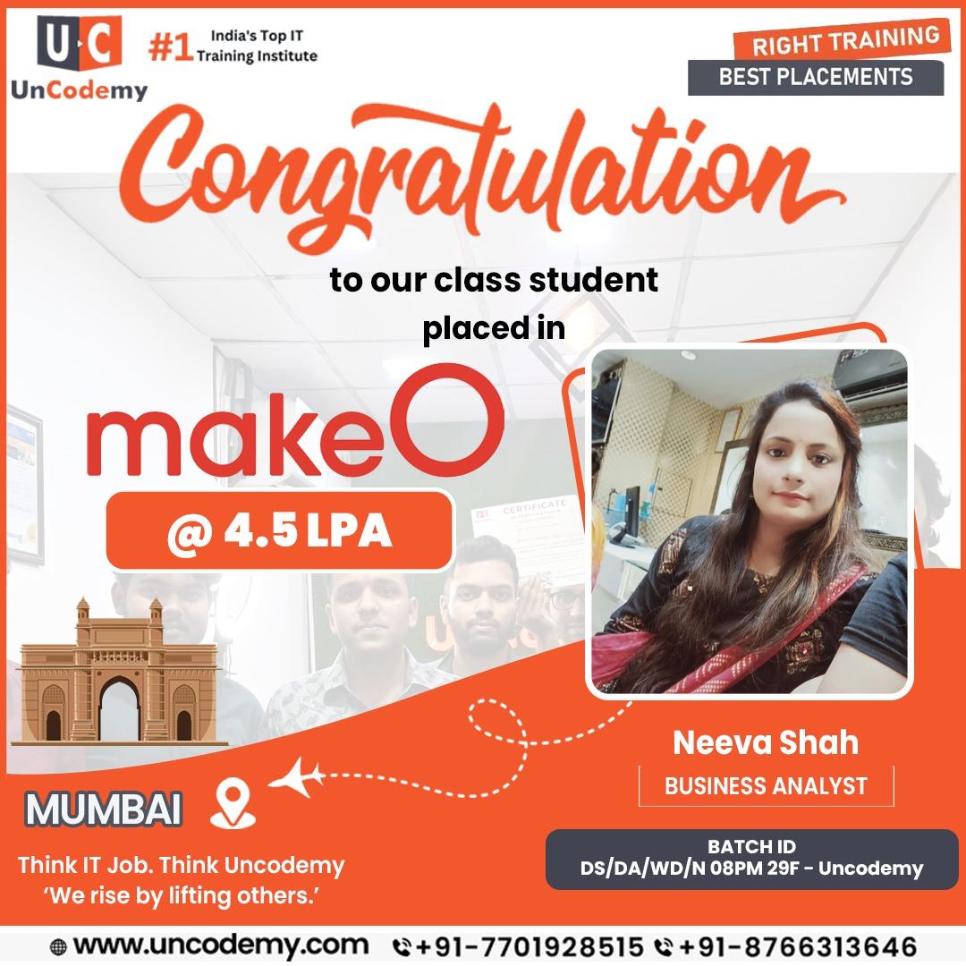 Neeva Shah - Placed at Make as Business Analyst - 4.5 LPA