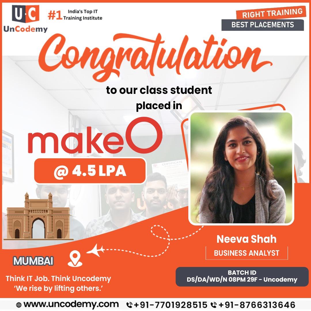 Neeva Shah - Placed at Make as Business Analyst - 4.5 LPA