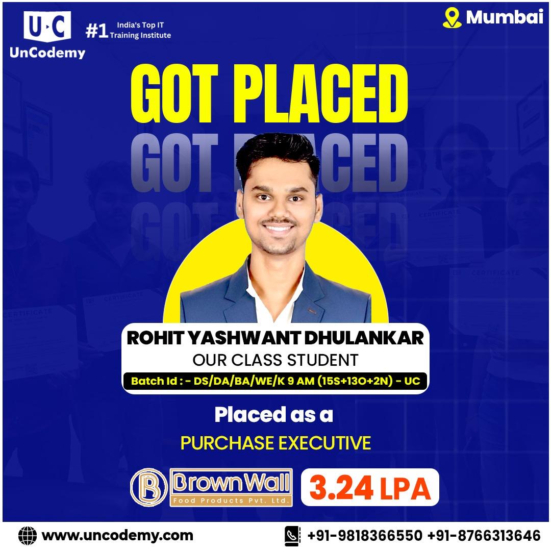 Rohit Yashwant Dhulankar - Placed at BrownWall as Purchase Executive - 3.24 LPA