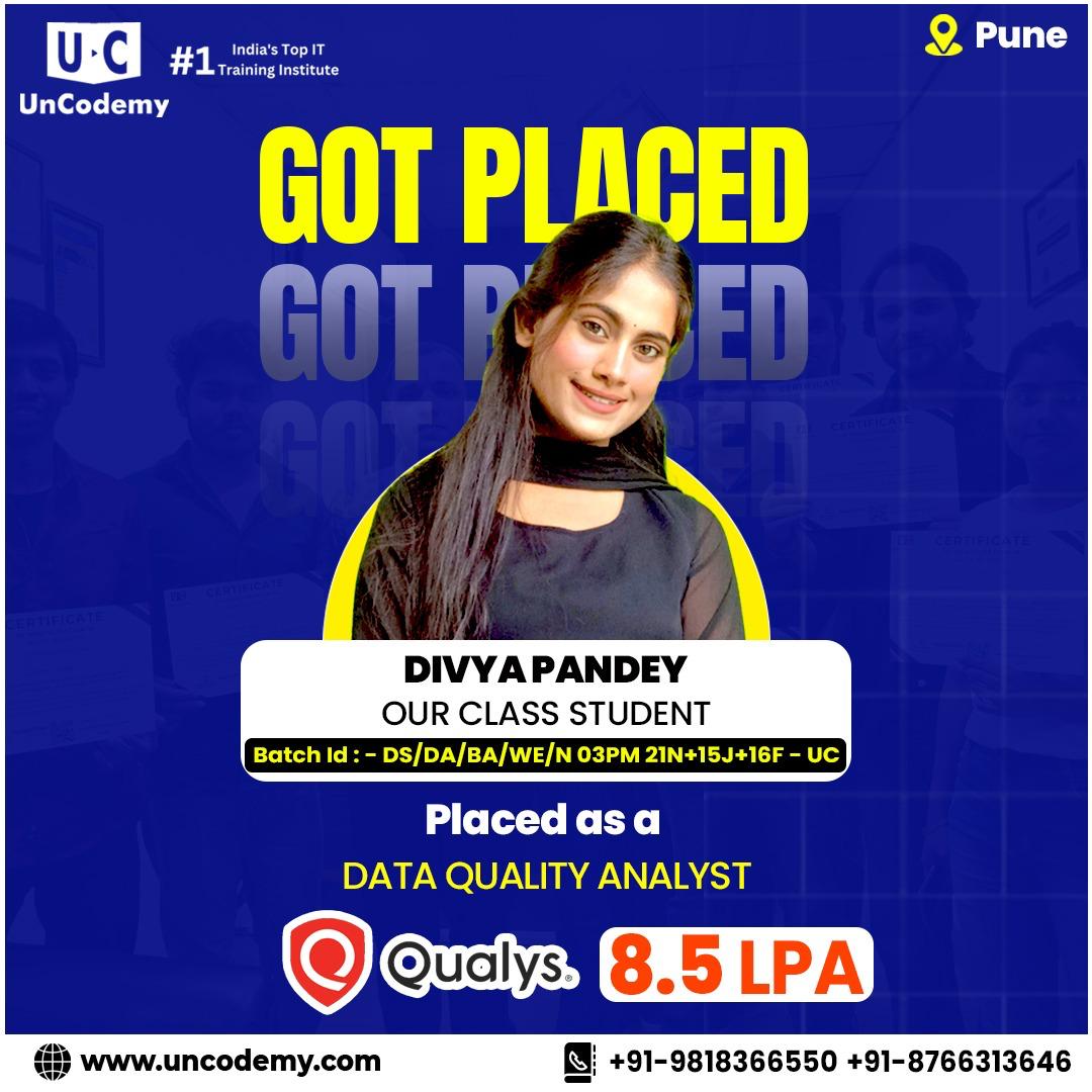 Divya Pandey - Placed at Qudys as Data Quality Analyst - 8.5 LPA
