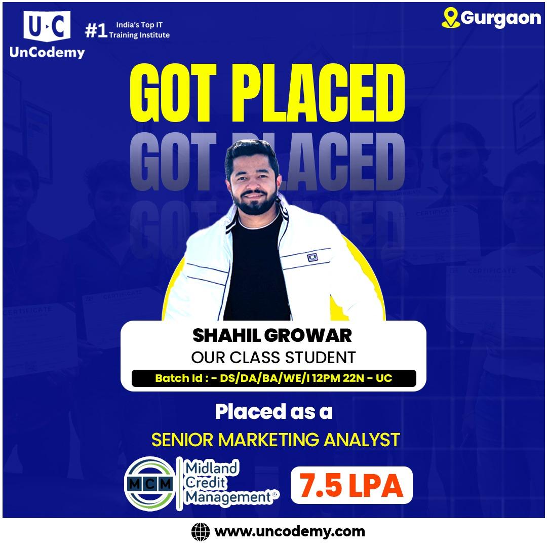 Shahil Growar-Placed at Midland Credit Management as Senior Marketing Analyst-7.5 LPA 