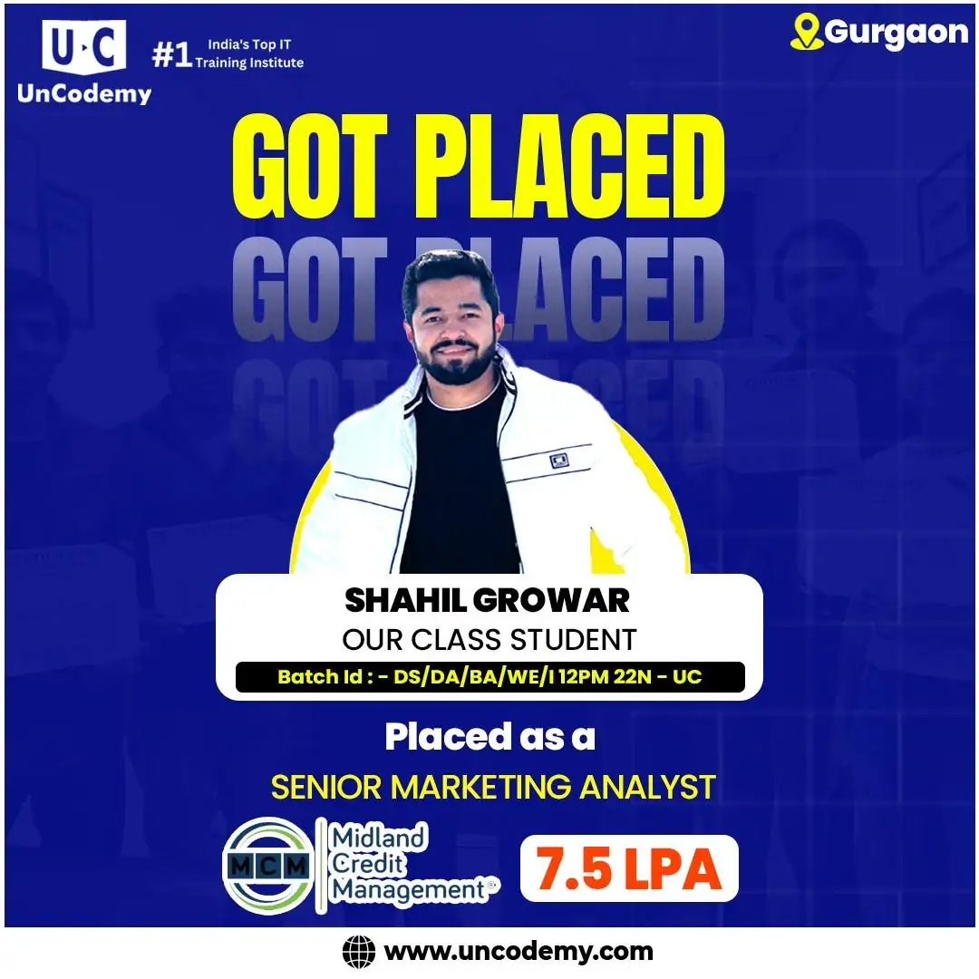 Shahil Growar - Placed at Midland Credit Management as Senior Marketing Analyst - 7.5 LPA