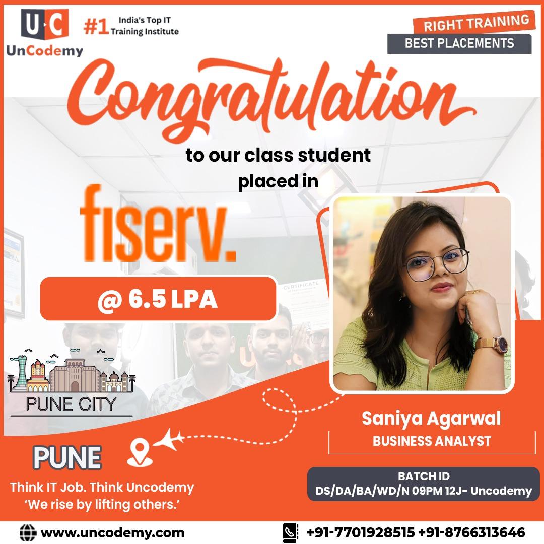Saniya Agarwal - Placed at Fiserv as Business Analyst - 6.5 LPA