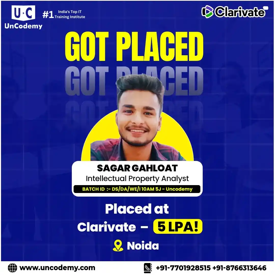 Sagar Gahlot, placed as Intellectual Property Analyst