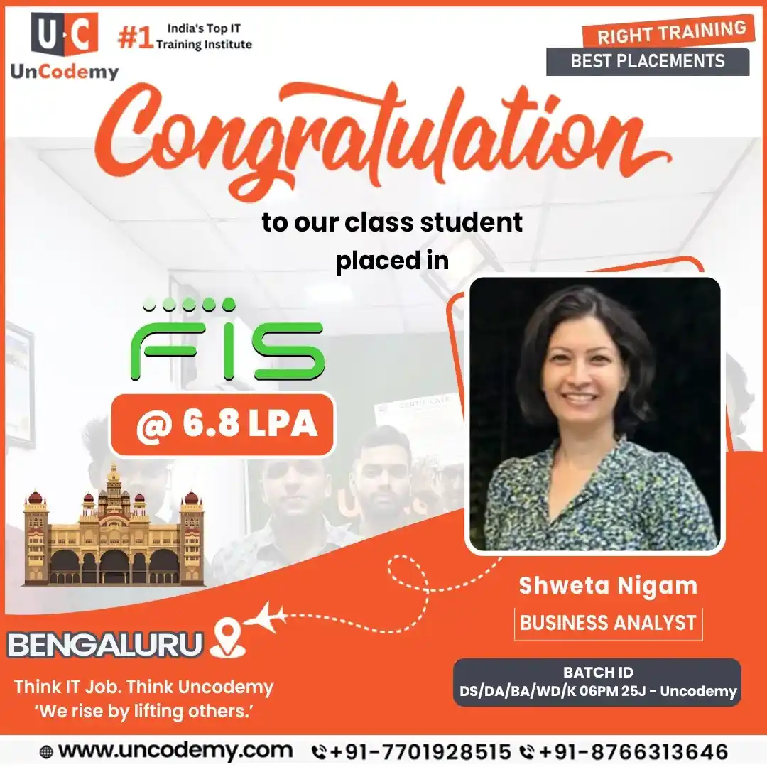 Shweta Nigam, placed as Business Analyst